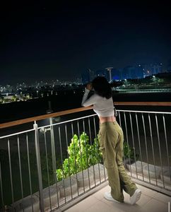 Olive Green Cargo Pants+Wide Leg Blue Denim Pant