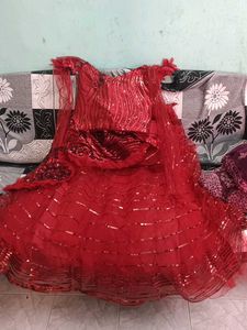 Red Sequin Skirt And Top Lehenga