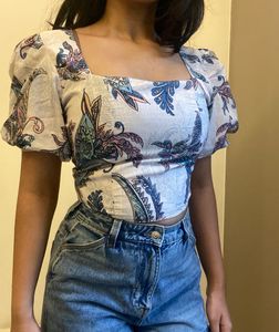 Printed Square Neck Top