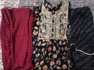 Partywear Naira Cut Kurta Pant Set With Dupatta