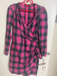 Pink Plaid Wrap Dress