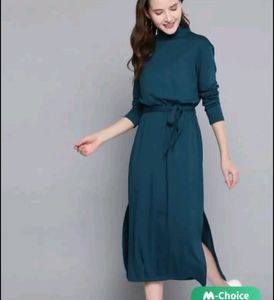 Women Teal Blue Solid sift Dress With Belt