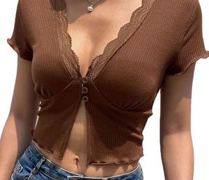 Brown Lace Trim Crop Top