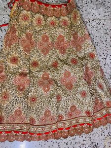 Beige&amp;Red Colour Bridal Lehenga,Blouse,Dupatta F