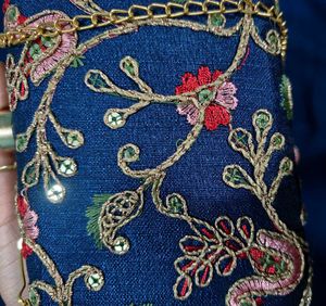 Blue Embroidery Clutch