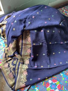 Elegant Navy Blue Banarasi Saree