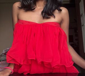 Red Ruffled Strapless Mini Dress