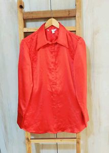 Red Partyware Satin Shirt Size-38- Length 29 Inch