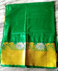 Clearence Sale Gold And Green Colour Saree