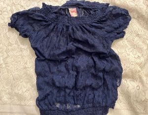 Navy Blue Lace Off-Shoulder Top