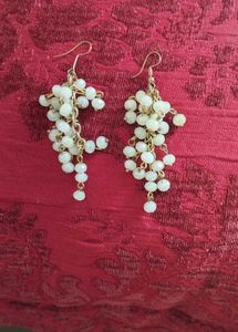 White Bead Dangle Earrings