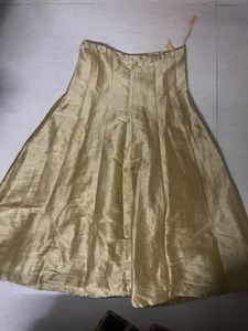 Elegant Worked Top With Front Slit &amp; Golden Skirt