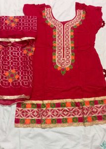 Red Embroidered Kurta Set