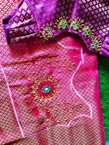 Maggam Work Pattu Pavadai Blouses For Kids