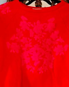 Red Floral Embroidered Sweatshirt