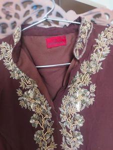 Dark Brown Coffee Colour Short Frock Kurta With Plazo... Beautiful Hand Work U Can See In Video