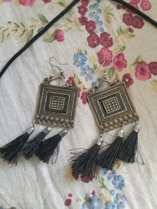 Black Tassel Necklace &amp; Earring Set
