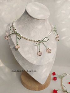 Pinterest Inspired Pearl And Cherry Bow Necklace