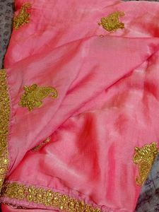 Pink Saree with Golden Embroidery