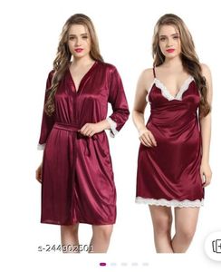 Silky Maroon Nighty Set