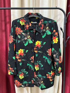 Floral Printed Black Blazer