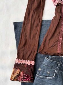 Vintage Brown Ruffled Top