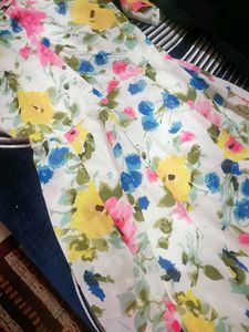 30 To 32 Inch Bust Size Floral Print White Gown