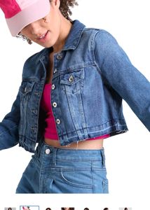 ONLY Spread Collar Washed Crop Denim Jacket