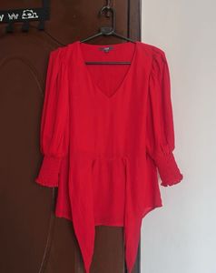 Red V-Neck Blouse