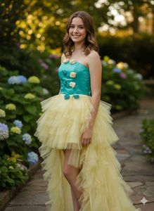Turquoise & Yellow Tulle High Low Dress