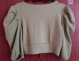 Sage Green Puff Sleeve Crop Top