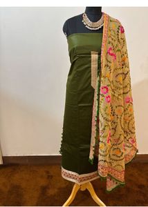 Olive Green Salwar Suit with Phulkari Dupatta
