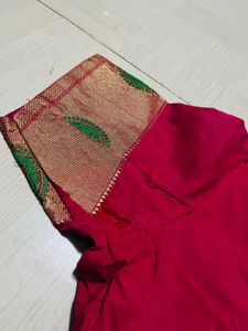 Red Sari Blouse with Embroidered Sleeves