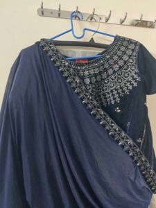 Navy Blue Velvet Embroidered Lehenga Set