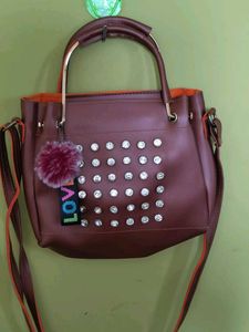 Brown Embellished Handbag