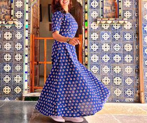 Indigo Blue Printed Maxi Dress Without Belt