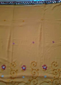 New light Yellow Chiffon Embroidery Saree✨