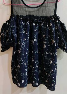 Floral Mesh Cold Shoulder Top