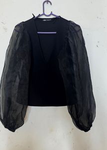 Zara Black Organza Sleeve Top