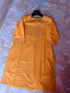 Yellow Colour Kurta With Golden Printed