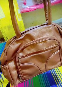 Brown Faux Leather Satchel Bag