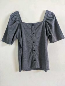 Heathered Square Neck Cute Girl Top