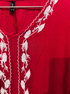 Red Embroidered Top