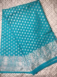 Teal & Silver Brocade Saree
