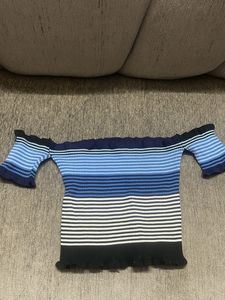 Chic Striped Off-Shoulder Ribbed Knit Top