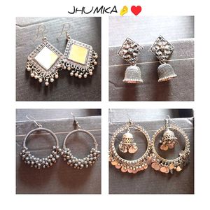 Silver Jhumka Earrings Set