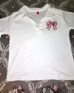 Cute White T-Shirt with Bow