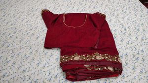 Maroon Saree With Blouse (2 Items)