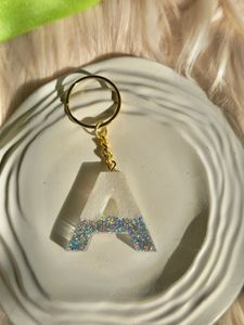 Resin Letter A Holographic Glitter Keychain