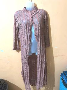 Stylish Mauve Lace Longline Shrug